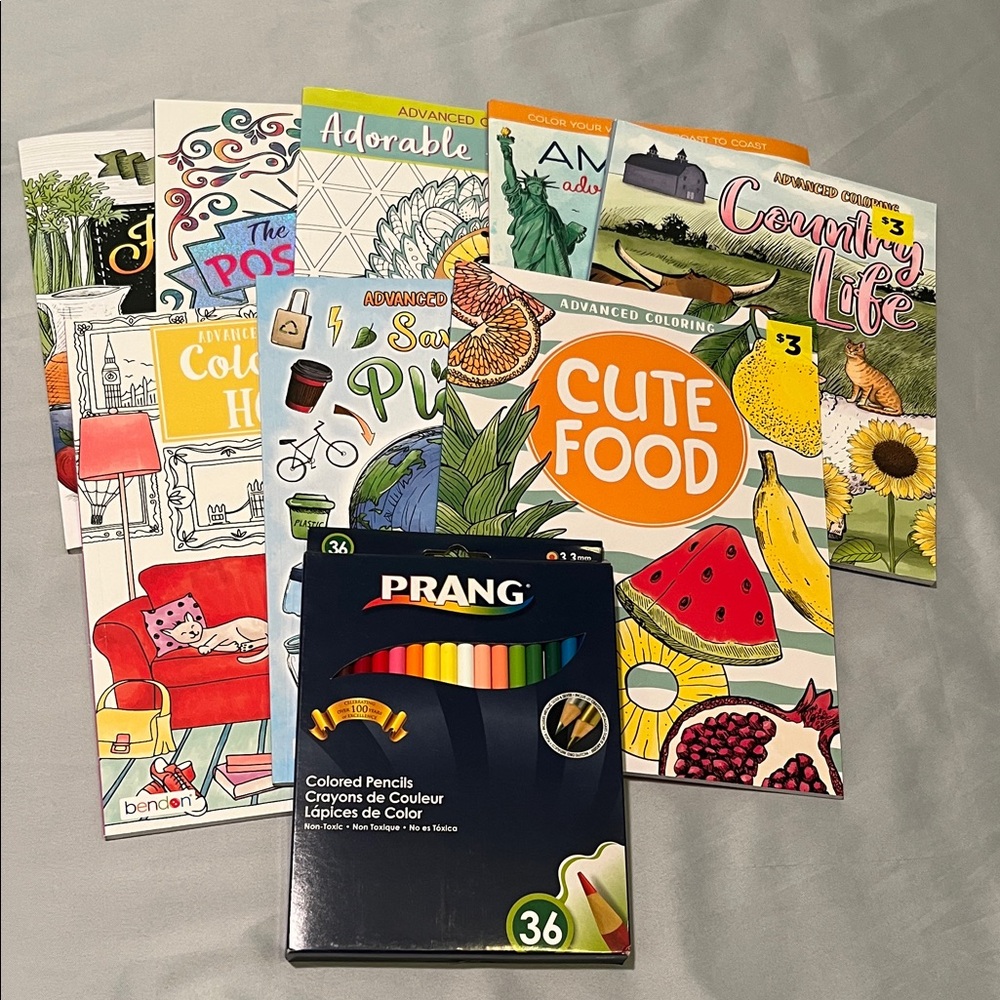 ADVANCED ADULT COLORING BOOKS & 36 Colored Pencils Set Arts Crafts Hobby Fun